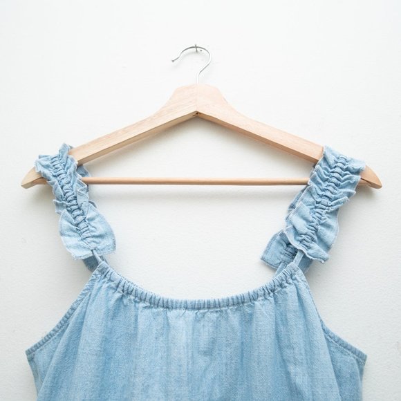 Madewell Chambray Ruffled Spaghetti Cropped Top - Picture 4 of 5